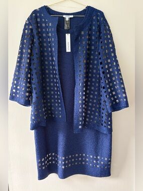 NWT Chico’s Travelers Blue Dress & Openwork Jacket Set Size 3 or XL